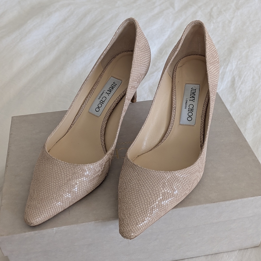 Jimmy Choo Beige Textured Women's Heels